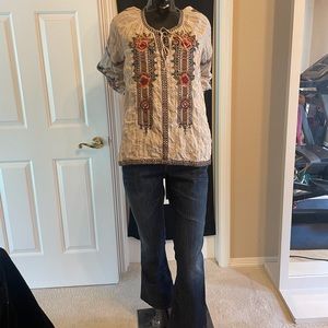 Johnny Was embroidered balloon sleeve oversize top